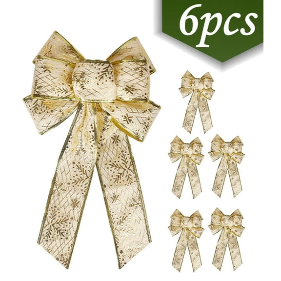 Christmas Wreath Bows Tree Ornaments Decorations Velvet Bows for Gift Wrapping Home Decor Decoration Gold 6Pcs