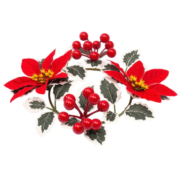 Christmas Wreath Candle Holder Decor for Christmas Decorations for Home Christmas Table Decor with Red Berries Artificial Leaves