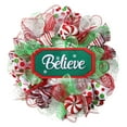 thumbnail image 1 of Christmas Wreath,Christmas Mesh Believe Wreath,Artificial Candy Cane Wreath with Red Green Ribbon,Winter Door Decor for Home Wall Window Porch Christmas Party, 1 of 3