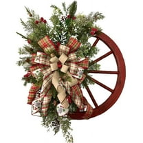 Christmas Wreath,Christmas Red Truck Wreaths For Front Door, Artificial Rustic Christmas Door Wreath With Bow Knot Berry Vintage Christmas Garland For Indoor Outdoor Wall Window Home Decorations