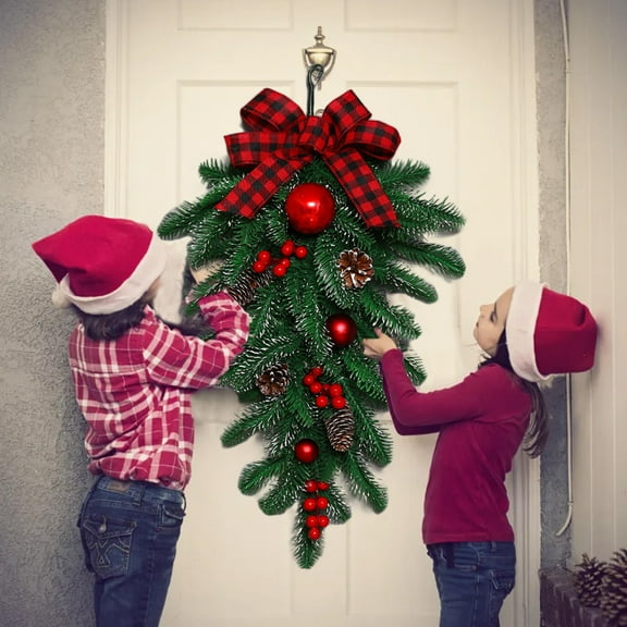 Christmas Wreath,Christmas Wreath For Front Door/ Inverted Christmaa,Christmas Artificial Wreath Decoration,Large Door Front Wreath,Door Hanging,Christmas Decorations(1pc 24in)