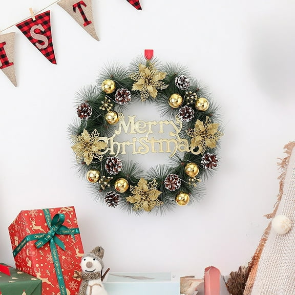 Christmas Wreath,Christmas Wreaths for Front Door,Christmas Wreath With Gold Decorations Pinaster Cones Ideal For Home Hotel Holiday Decorations(1pc 12in)