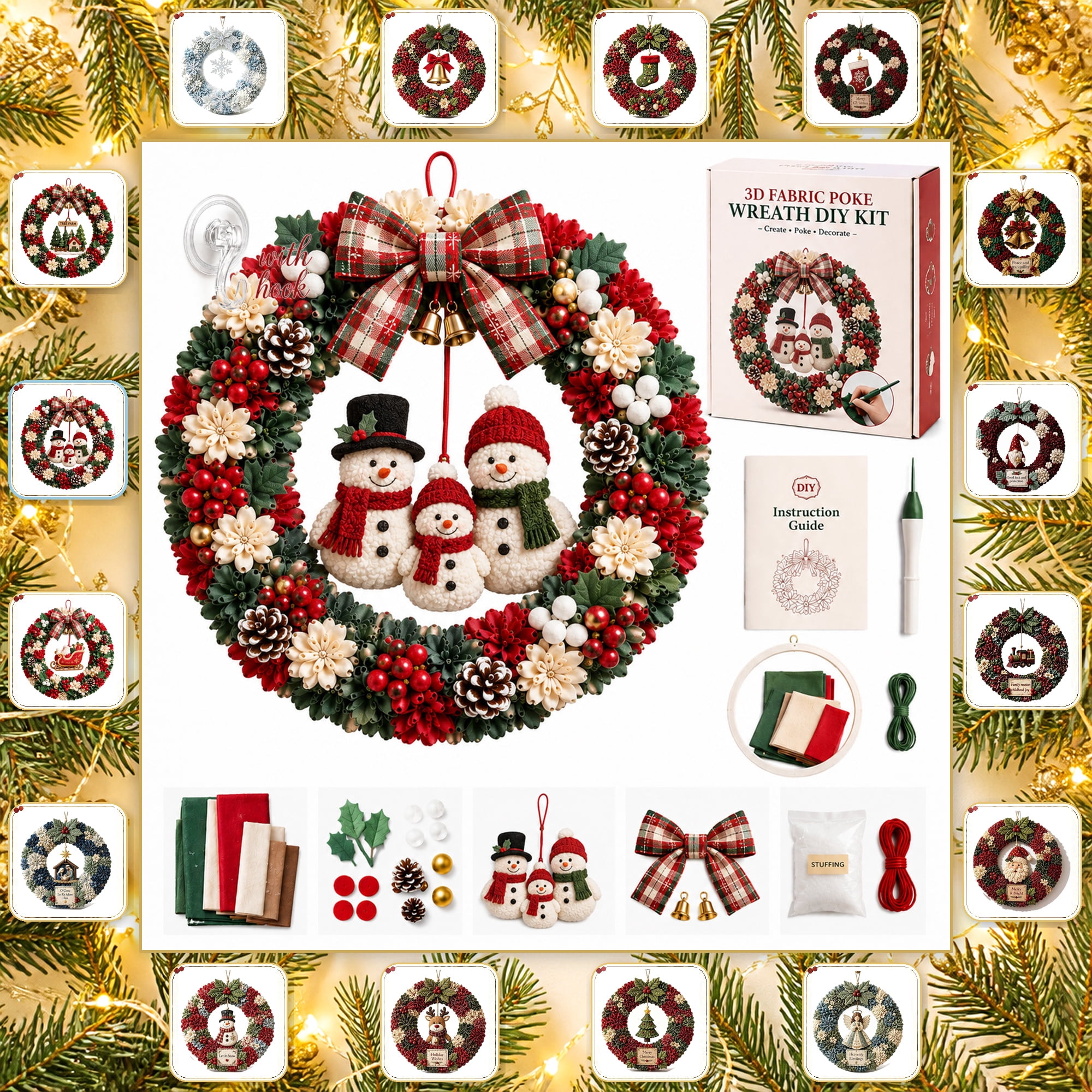 Christmas Wreath DIY Kit, 3D Fabric Poke Art Craft Set for Adults and ...