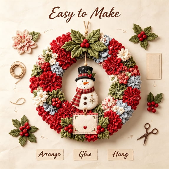Christmas Wreath DIY Kit,Christmas Wreath Making Kit for Beginner & Adults, Fabric Craft Kit,DIY Holiday Decor, Handmade Christmas Art Project Gift