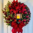thumbnail image 1 of Christmas Wreath Decoration | Nativity Wreath Front Door Christmas Wreath, Retro Red Christmas Wreath with Berries and Bow, 1 of 5