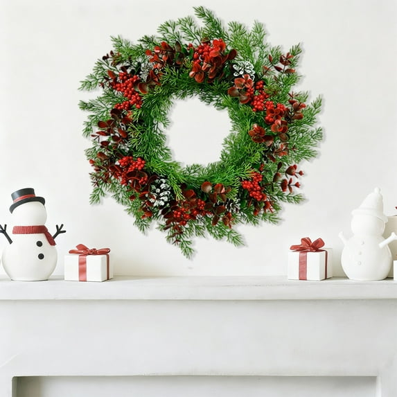 Christmas Wreath Decoration for Front Door, Artificial Floral Door Wreath for Indoor Outdoor Farmhouse Housewarming Window Wall All Seasons Decor