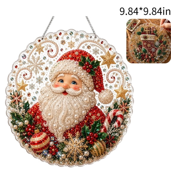 Christmas Wreath Diamond Art Hanging Kit for Adults, DIY Diamonds Painting Door Hanger Board Kit, Special Acrylic Diamond Art Painting Pendant Ornament,A2