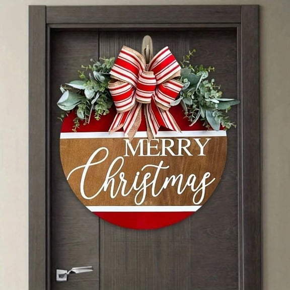 Christmas Wreath Door Sign Rustic Round De-Cor Delightful Wreath For Home Front Door De-Coration