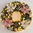 thumbnail image 1 of Christmas Wreath for Front Door, 16 Inch Artificial Winter Wreaths Decor with Silver Pink Flower,Pinecone,Berry,Battery Operated Light,Christmas Wreath Decor for Home Indoor Outdoor Wall Window Porch, 1 of 13