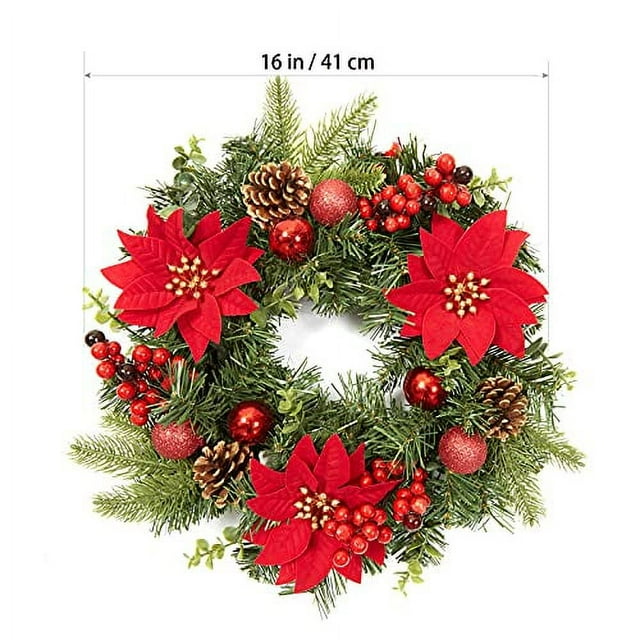 Christmas Wreath for Front Door, 16 Inch Outdoor Christmas Wreath with