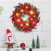 Christmas Wreath for Front Door,20 Inch Large Outdoor Christmas Wreath with Hangers,Green Pine Xmas Wreath with Red Artificial Flowers with light for Fireplace Wall Window Home Indoor Decor (Light S)