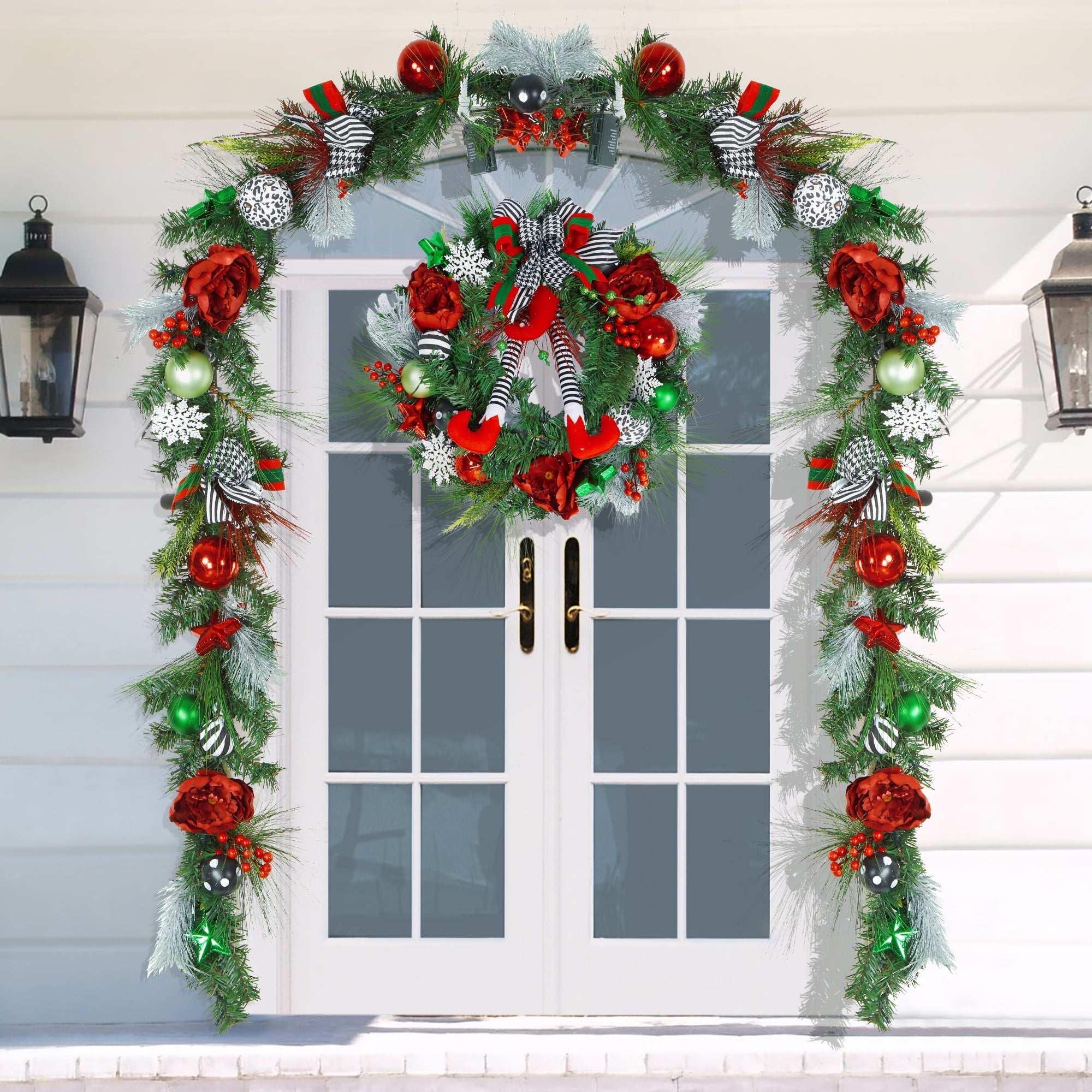 Christmas Wreath for Front Door, 24 Inch Outdoor Christmas Wreath with ...