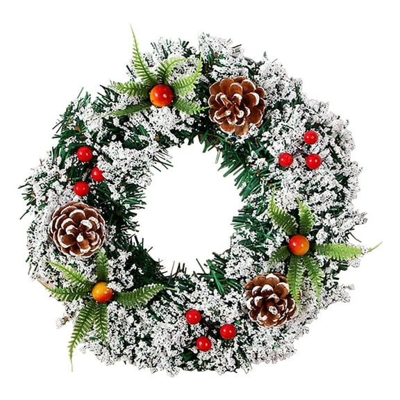 Christmas Wreath for Front Door 7.87 Inch Snow Flocked Artificial Wreath with Snowflake Pinecone Berries Ornaments, Winter Holiday Christmas Party Decorations for Indoor Outdoor Decor