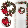 thumbnail image 1 of Christmas Wreath for Front Door,Artificial Christmas Wreath Decorated with Poinsettia and Grapevine Farmhouse Design for Vintage Christmas Home Decoration Indoor Outdoor Wall Fireplace Hanging Decor, 1 of 6