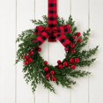 thumbnail image 1 of Christmas Wreath for Front Door, Artificial Evergreen Wreath with Red Berries and a Red and Black Buffalo Plaid Bow, Holiday Christmas Decorations for Indoor Outdoor Wall Window Farmhouse Decor, 1 of 6