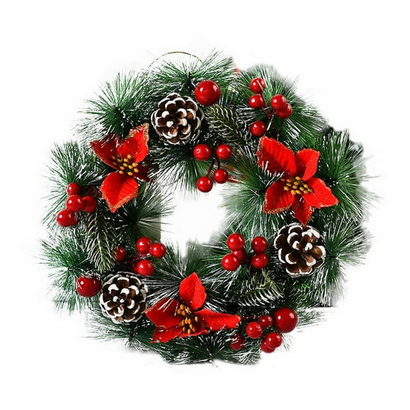 Christmas Wreath for Front Door Decor,Artificial Xmas Wreath with Flowers Pine Cones Berries,Winter Wreath for Indoor Outdoor Use on Wall Window Door Fireplace Thanksgiving and New Year Decorations