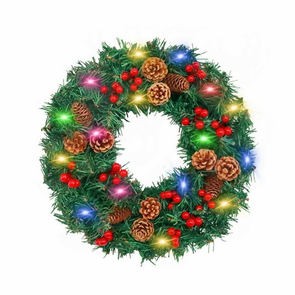 Christmas Wreath Front Door Decoration Pre Lit Artificial Xmas Wreath Garland With Battery Box Light String And Mixed Decoration