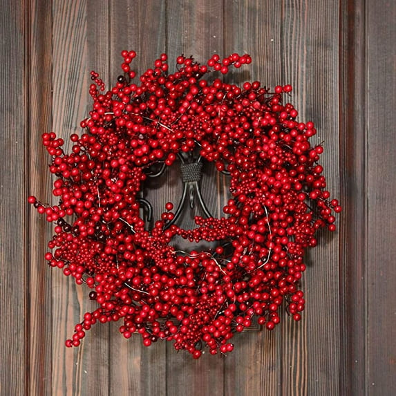 Vorkoi Christmas Wreath, Front Door Decoration Wreath Winter Garland Artificial Wreath for House Party Outdoor Indoor Red Wreath