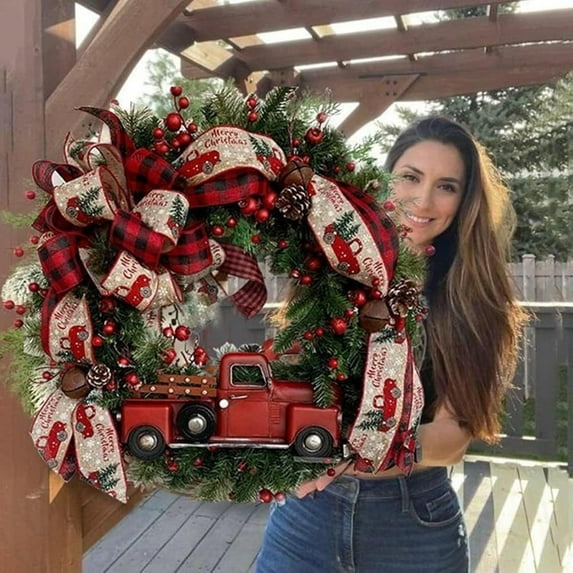 Christmas Wreath for Front Door, Funny Christmas Door Decoration for Home Farmhouse Indoor Outdoor Festival Decor, Hanging Xmas Decorations Wreath Holiday Christmas Trees Ornaments