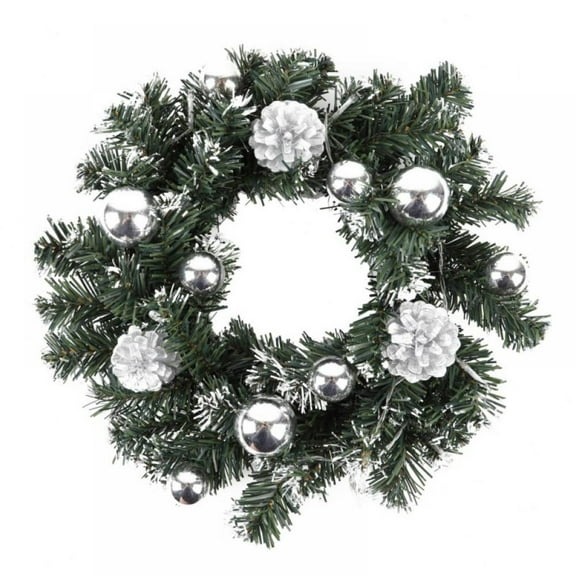 Christmas Wreath for Front Door,Luminous Multi-coloered Rattan Wreath with Xmas Pendants and LED Lights,Different Sized Hanging Garland Decor for Garden Home Xmas Festival Celebration,Sliver(11.8in)