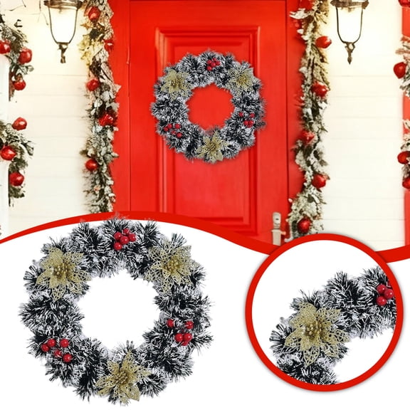 Christmas Wreath for Front Door with Poinsettia and Red Berries, Artificial Holiday Greenery Wreath for Indoor Outdoor Wall, Window, and Fireplace Xmas Decor