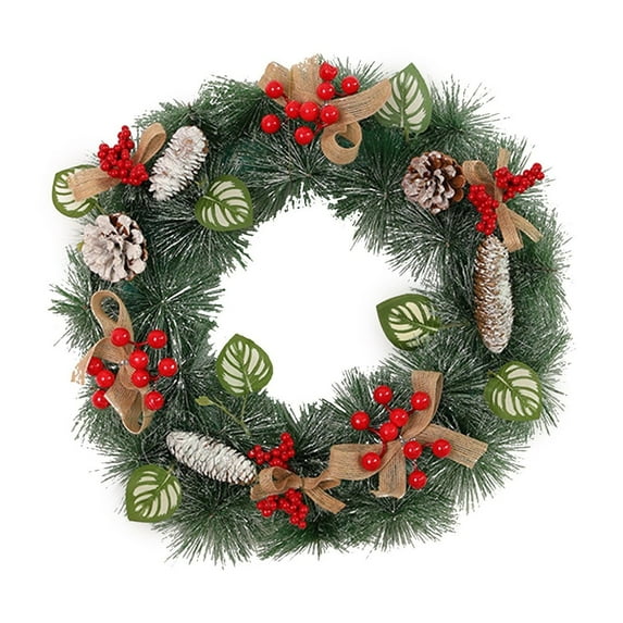 Christmas Wreath For Front Door, Real Touch Pine Wreath With Red Berries/Pine Cone Prelit Christmas Wreaths For Front Door Outdoor Christmas Decorations Winter Wreath For Windows Indoor Holiday