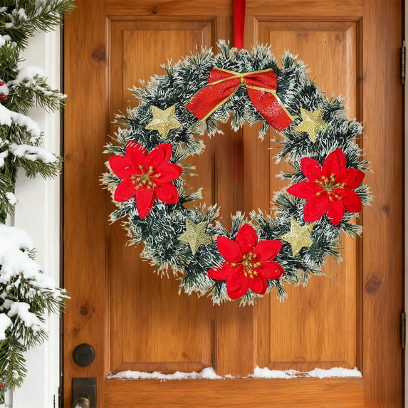 Christmas Wreath with Golden Balls & Pinecones - Door Hanging Decor, Indoor Outdoor Wall/Window Decoration, Festive Holiday Wreath for Christmas Home Decor, 13.78*2.56in, D