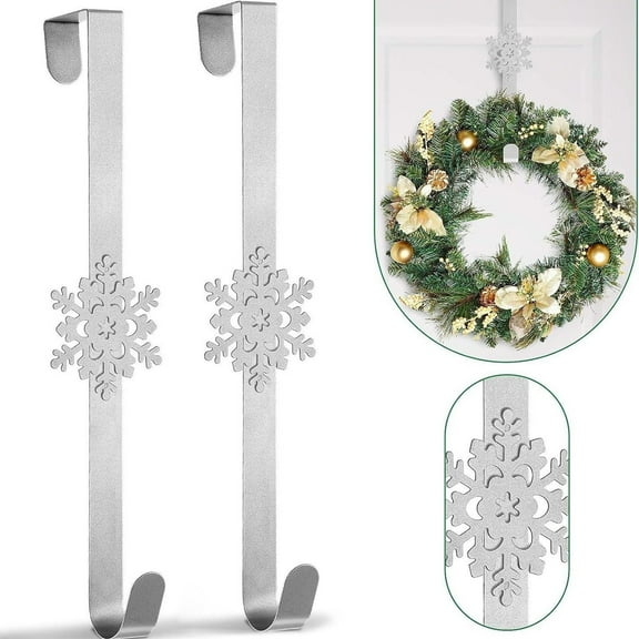 Christmas Wreath Hanger Over The Door Metal Wreath Hook Star Snowflake Christmas Tree Wreath Holder for Xmas Party Decor Door Wall Home Office, Silver, 15in