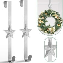 Christmas Wreath Hanger Over The Door Metal Wreath Hook Star Snowflake Christmas Tree Wreath Holder for Xmas Party Decor Door Wall Home Office, Silver, 15in