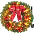 thumbnail image 1 of Christmas Wreath with Hanger & Timer - 17’’ Pre-Lit Lighted Christmas Door Wreaths for Front Door with 40 LED Lights Decorations for Window Outdoor Wall Decor, 1 of 9