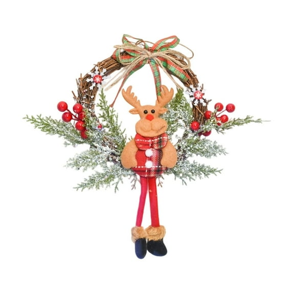 Christmas Wreath, Hanging Rattan Garlands, for Holiday Front Door Ornament Party Table Fireplaces Porch Walls Home Decor, 13.77x12.99 in, Deer