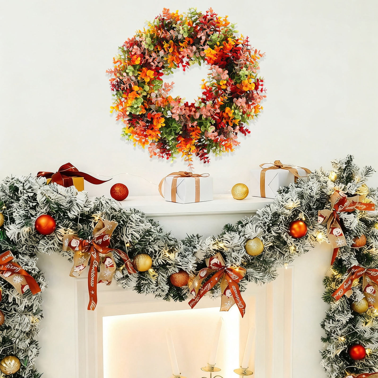 Christmas Wreath - Holiday Door Hanging Decoration - Artificial Rattan