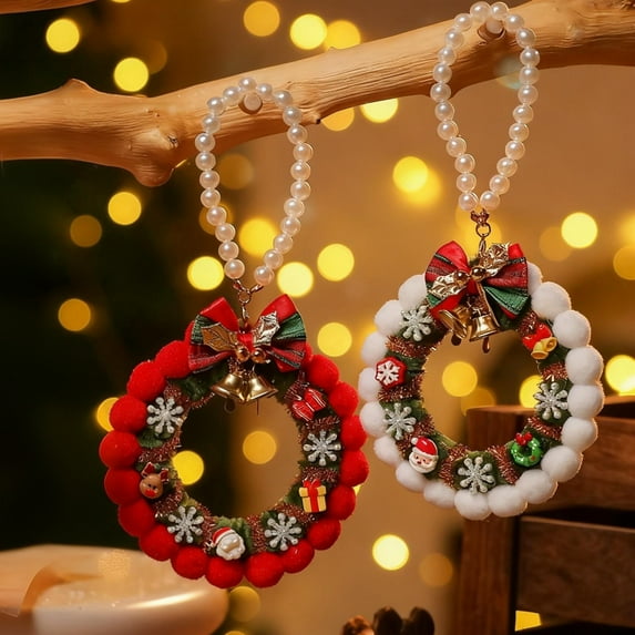 Christmas Wreath, Holiday Garland Decor, Rattan Pendant with Bells, Festive Door Hanging for Home