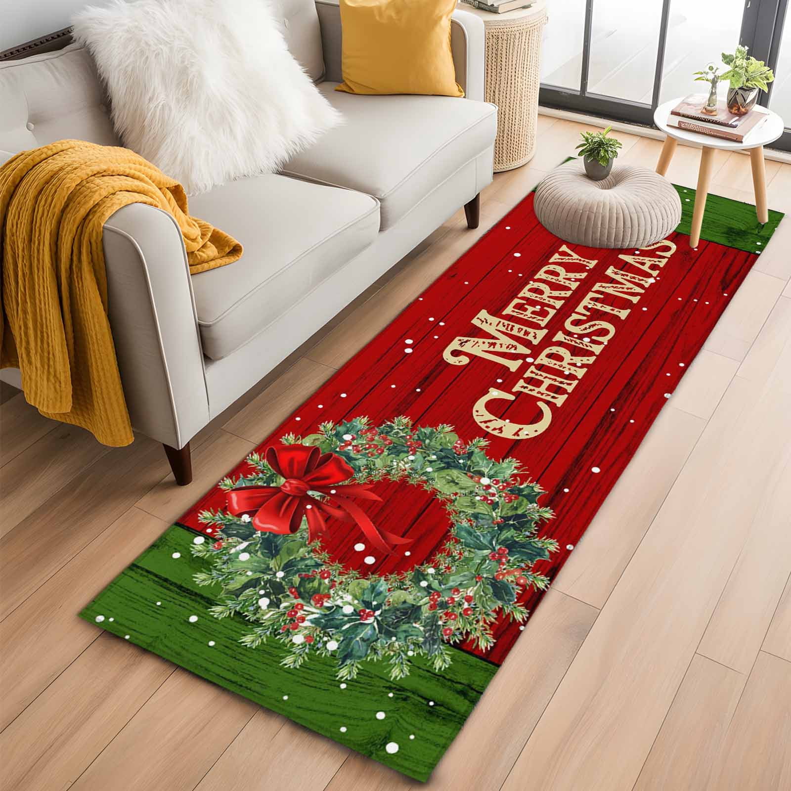 Christmas Wreath Kitchen Runner Rug 2x6 Washable Runners for Hallway ...