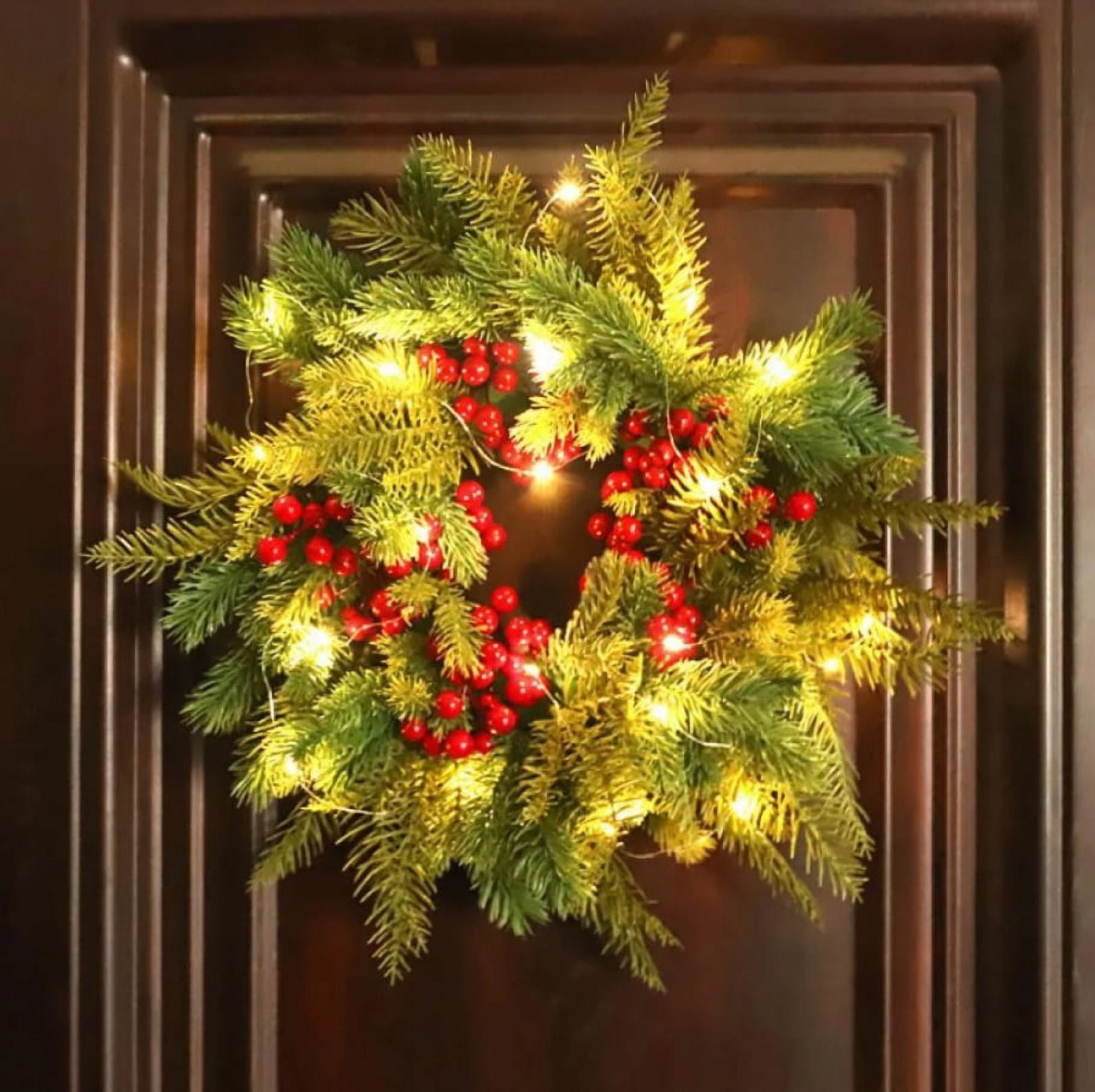 Christmas Wreath with Led Lights, Outdoor Prelit Artificial Christmas