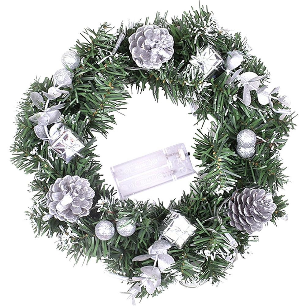 Christmas Wreath with Lights 10 Inch Artificial Christmas Wreath Decorated with Pine Cones Berry