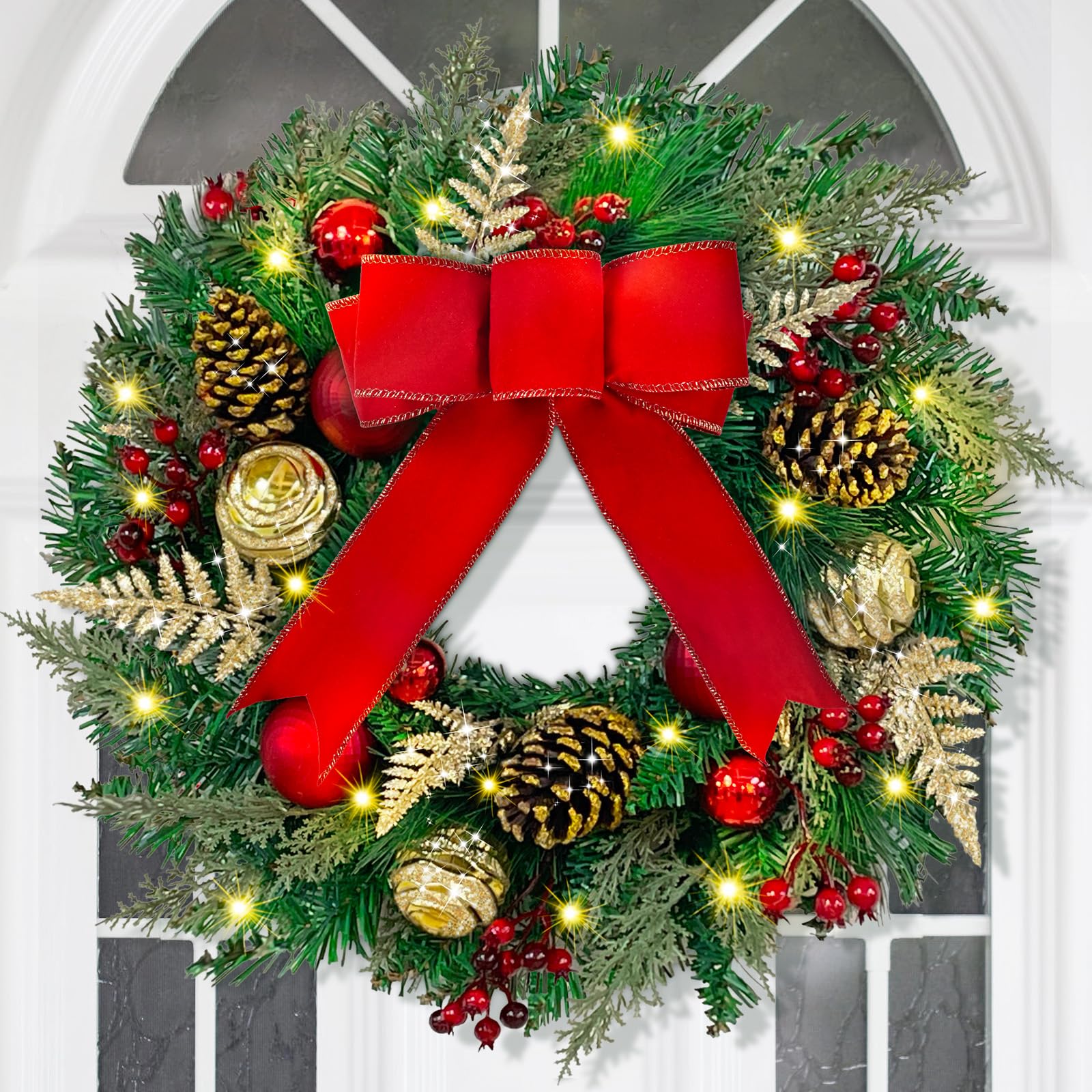 Christmas Wreath with Lights - 16" Christmas Wreaths for Front Door ...