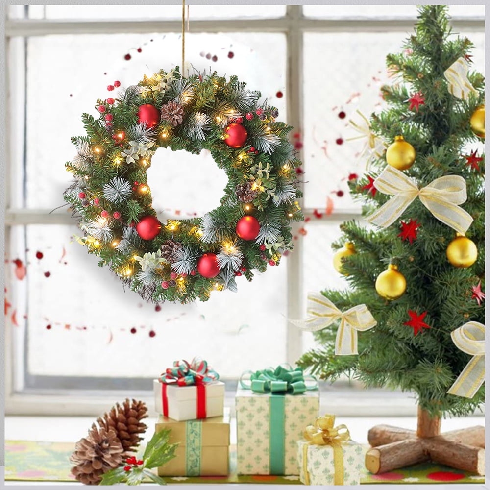 Christmas Wreath with Lights 20 Inch Artificial Christmas Wreath Decorated with Pine Cones Berry