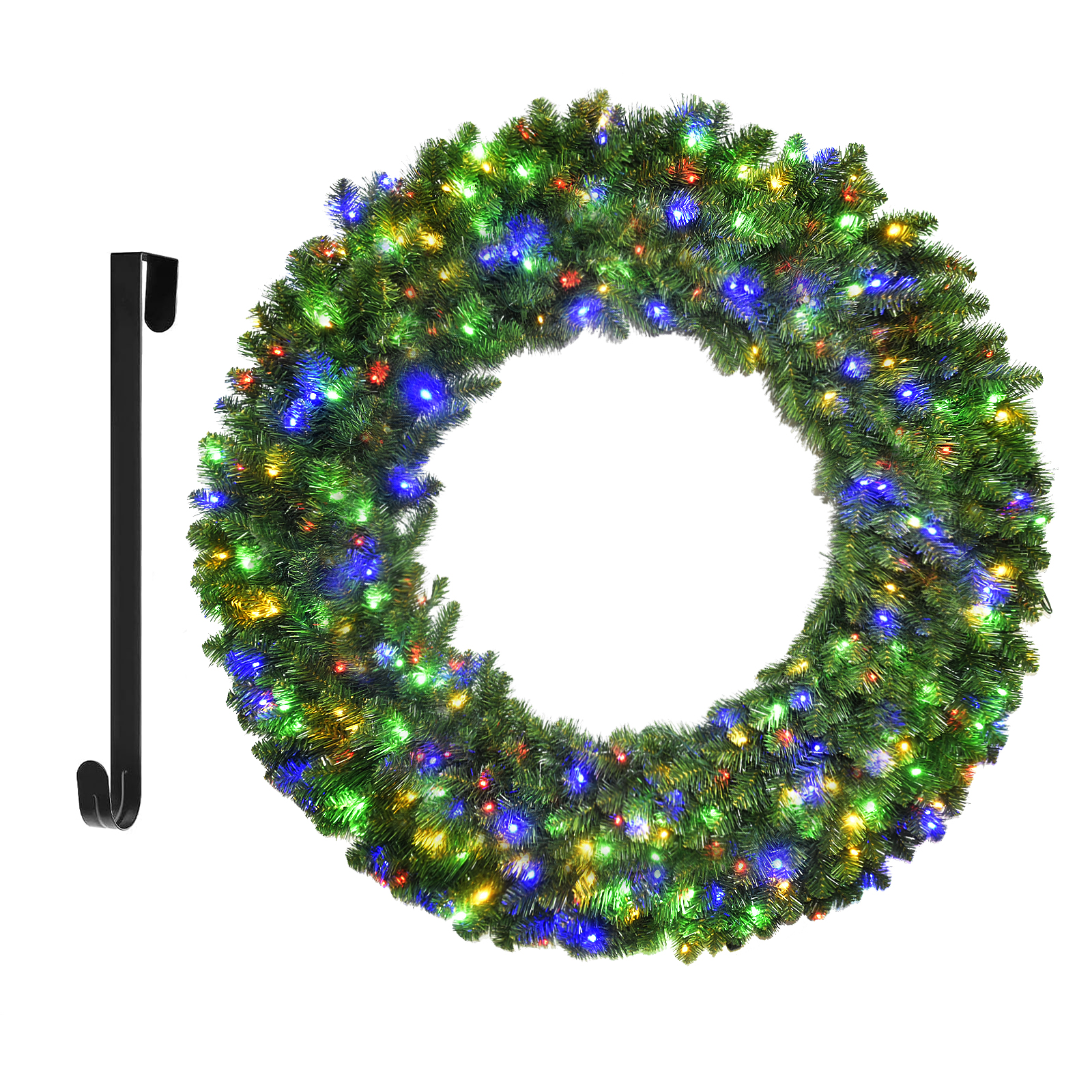 Christmas Wreath with Lights 48in Large Artificial PreLit Fir