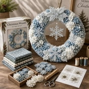 Christmas Wreath Making Kit for Adults, 3D Fabric Poke Art No Sew Beginner Craft Project, Handmade Hanging Decor for Front Door Wall Entryway Home Winter Snowflake