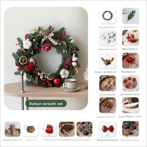 Christmas Wreath Making Kit - Complete DIY Floral Craft Supplies with Artificial Flowers, Greenery, Ribbon & Decorative Elements for Holiday Decor Crafting