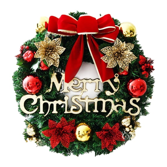 Christmas Wreath Merry Christmas Front Door Ornament Wall Artificial Pine Garland for Party Decor, 13 Inches