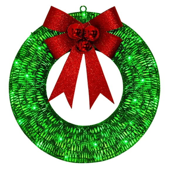 Christmas Wreath Metal Wreath - Flower Wreath 30Cm Luminous Flower Wreath Led Warm Light Christmas Decoration