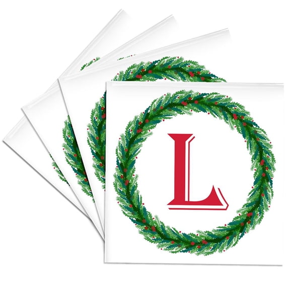 3drose, Christmas Wreath Monogram L Red Initial, Sm3dr, Set of 4 Ceramic Tile Coasters