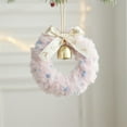 thumbnail image 1 of Christmas Wreath Ornament, Plush Velvet Hanging Decor, Pink Ribbon Bow with Bells, Festive Window Decoration for Home,Vsgery, 1 of 9