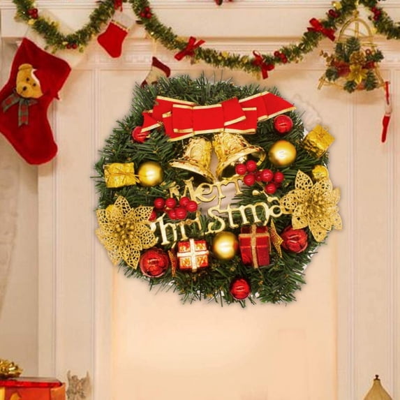 Christmas Wreath, Outdoor Christmas Wreath for Front Door, Christmas Balls Pre-Lit Xmas Wreath with for Holiday Christmas Party Decorations