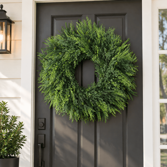 Christmas Wreath, Pine Wreath for Front Door, Real Touch Norfolk, Cedar Leaves Wreath for Indoor Outdoor, Home, Holiday, Mantle, Wall Decor
