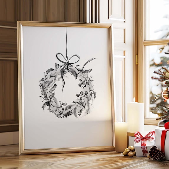 Christmas Wreath Poster, Holiday, Xmas Ideas, Cozy, Seasonal Living ...