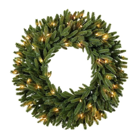 Christmas Wreath Pre Lighted 17 inch with LED Foliage, Battery Operated Artificial Christmas Wreaths for Front Door with Lights, Green Christmas Decoration for Door Windows Wall