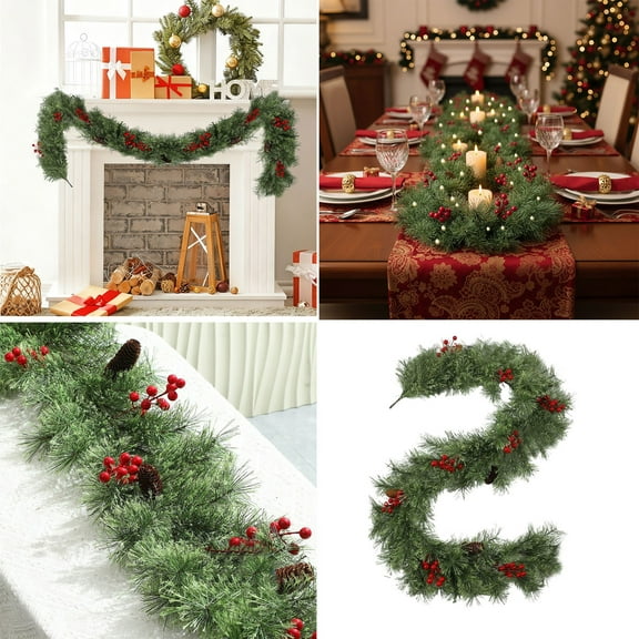 Christmas Wreath with Red Berries and Pines, Holiday Wreath for Front Door Welcome Christmas, Family Gathering Home Decor, Decorative Garland for Mantel Display and Seasonal Celebration Akmoler